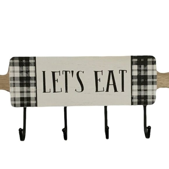 Hanging Hook Rack Multi Use Rack Black White Buffalo Check Plaid 7 in X 17 in - Picture 5 of 7